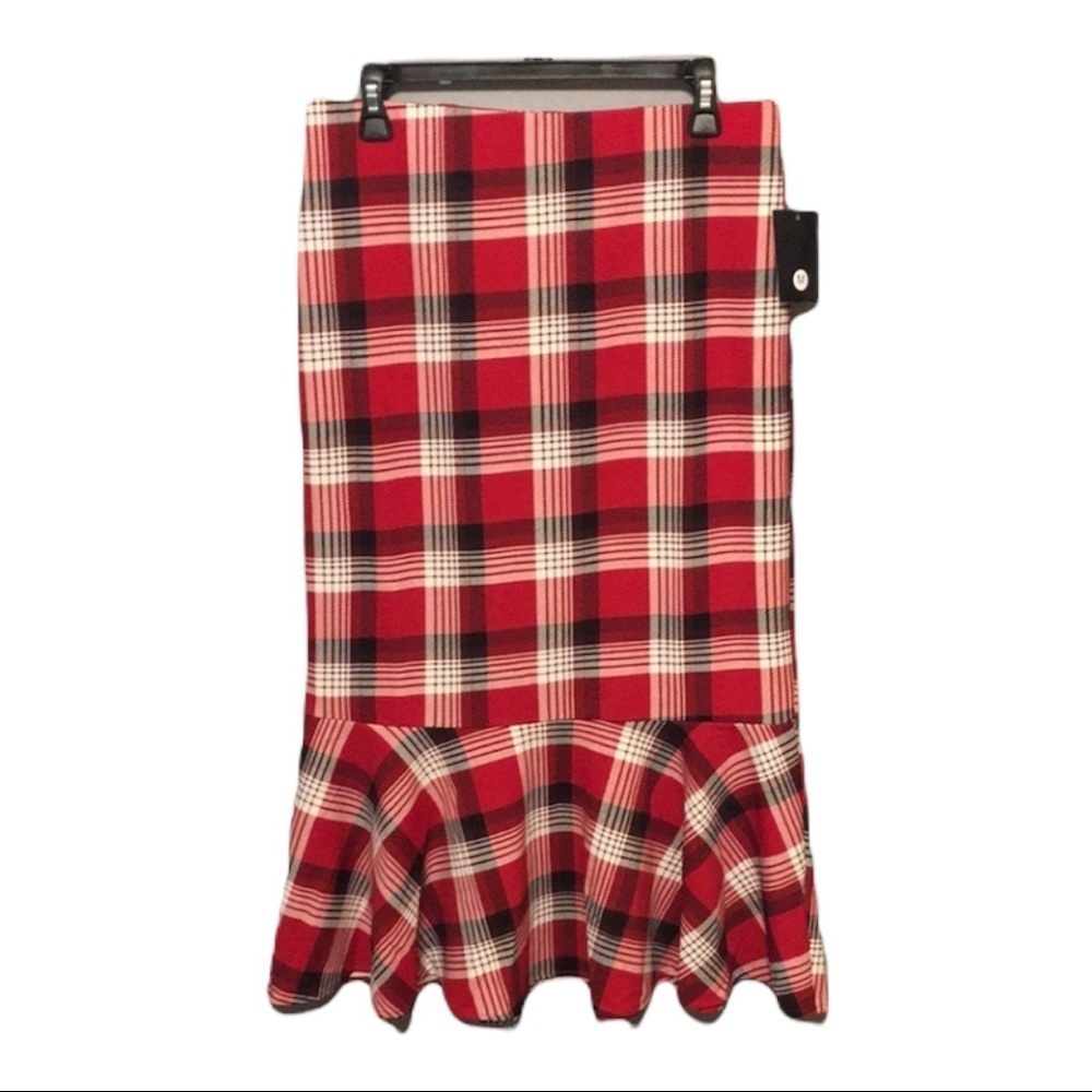 Messini Plaid Peplum Pencil Skirt Red White & Black Midi Women’s Medium
